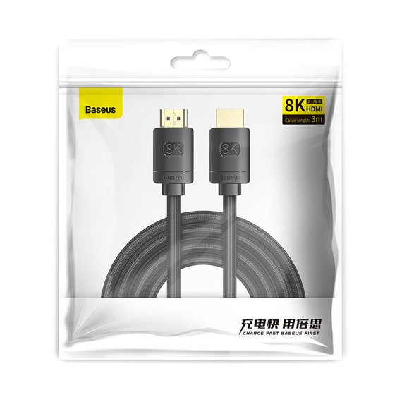 Кабель Baseus High Definition Series HDMI 8k to HDMI 8k Adapter Cable 3m, 8K, HDMI2.1 Black (CAKGQ-L01), изображение 7