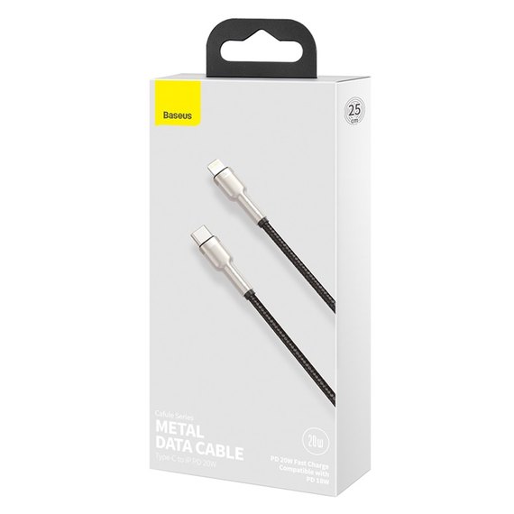 Кабель Baseus Type-C to Lightning Cafule Series Metal Data Cable 0.25m, 20W, PD Black (CATLJK-01), изображение 6