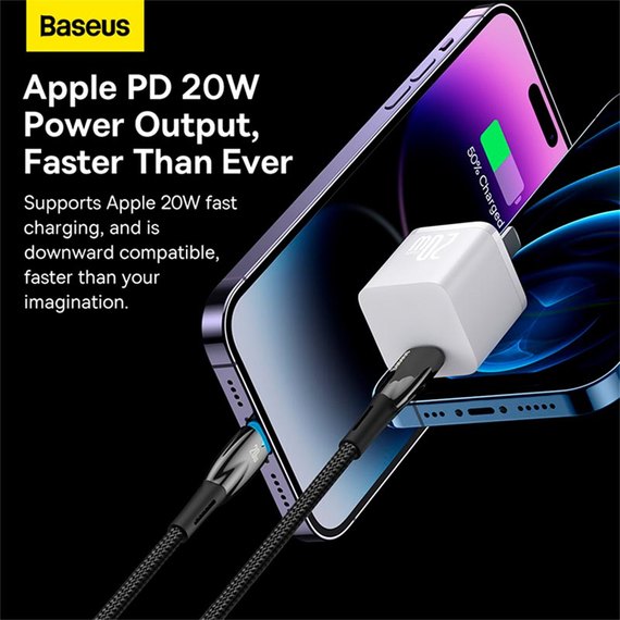 Кабель Baseus Type-C to Lightning Glimmer Series Fast Charging Data Cable 1m, 20W Black (CADH000001), изображение 5