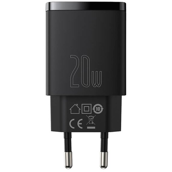 Зарядное устройство Baseus Compact Quick Charger 1USB/1TYPE-C, QC/PD, 20W, 3A Black (CCXJ-B02)