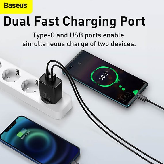 Зарядное устройство Baseus Compact Quick Charger 1USB/1TYPE-C, QC/PD, 20W, 3A Black (CCXJ-B02), изображение 4
