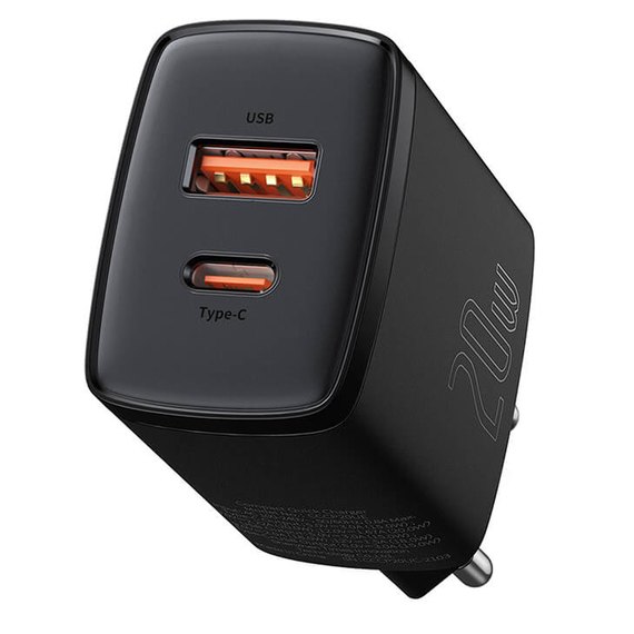 Зарядное устройство Baseus Compact Quick Charger 1USB/1TYPE-C, QC/PD, 20W, 3A Black (CCXJ-B02), изображение 2