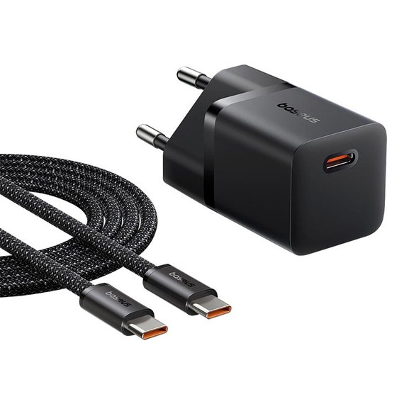 Зарядное устройство Baseus GaN5 Fast Charger mini 1Type-C, 25W/3A, PD/QC (With C to C 100W 1m cable) Black (P10110909113-01)