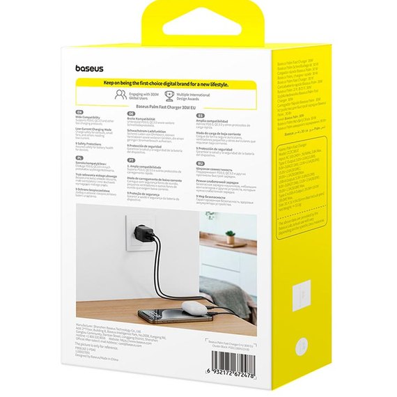Зарядное устройство Baseus Palm Fast Charger 1USB/1Type-C, 30W/3A, PD/QC Black (P1011160A113-00), изображение 7