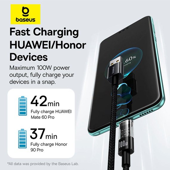 Кабель Baseus Gem Fast-Charging Data Cable USB to USB-C 100W/6A, 1m Black (P10373002111-00), изображение 5