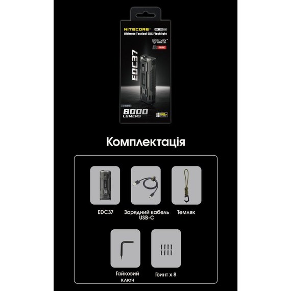Фонарь ручной Nitecore EDC37 черный (6-1580), изображение 13
