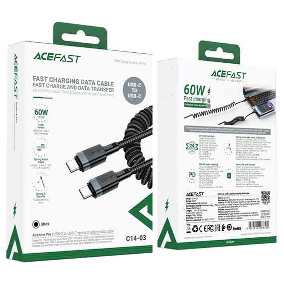 Кабель ACEFAST USB-C to USB-C 1.2m, 60W/3A Black (6974316283706), изображение 4