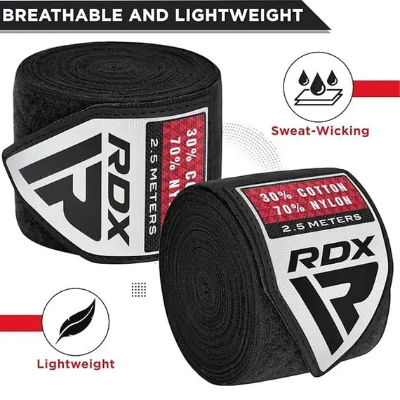 Бинти боксерські RDX RB Hand Wraps Black 2.5 м (HWJ-RB), Колір: Чорний, Довжина бинта: 2.5 м, зображення 3