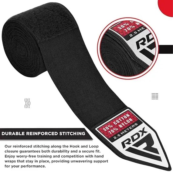 Бинти боксерські RDX RB Hand Wraps Black 2.5 м (HWJ-RB), Колір: Чорний, Довжина бинта: 2.5 м, зображення 4