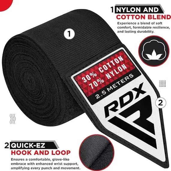 Бинти боксерські RDX RB Hand Wraps Black 2.5 м (HWJ-RB), Колір: Чорний, Довжина бинта: 2.5 м, зображення 5
