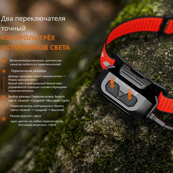 Налобный фонарь Fenix HP12R-TRd красный, изображение 5