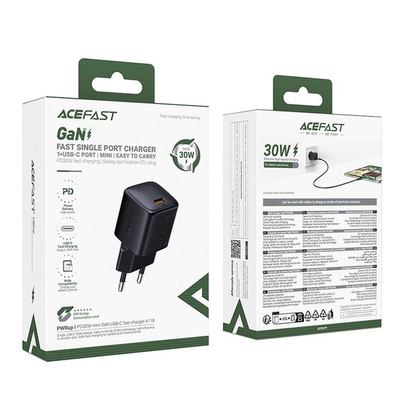 Зарядний пристрій ACEFAST PD mini GaN USB-C fast charger A118 1USB-C, 30W/3A Black (6974316284994), зображення 4