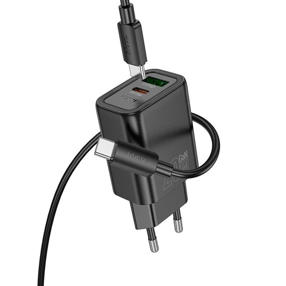 Зарядний пристрій HOCO Gentle charger N61 (Type-C to Type-C set) 1USB/1Type-C, 20W/3A, PD/QC Black (6942007644273), Колір: Black, зображення 2