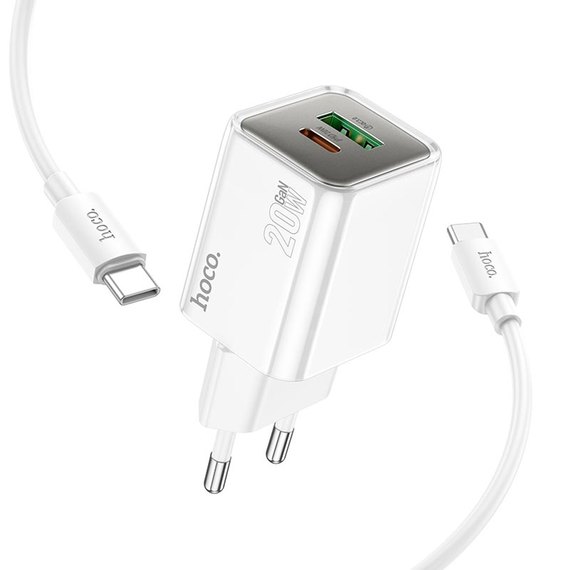 Зарядное устройство HOCO Type-C to Type-C cable Glorious N46 1USB/1Type-C, 20W/3A, PD/QC White (6942007635349), изображение 2