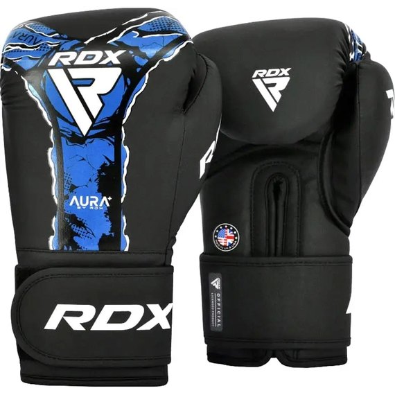 Боксерские перчатки RDX F17 Aura Boxing Gloves Black/Blue 16 ун. (BGR-F17BU), Вес: 16 унций, Цвет: Чёрный/Синий