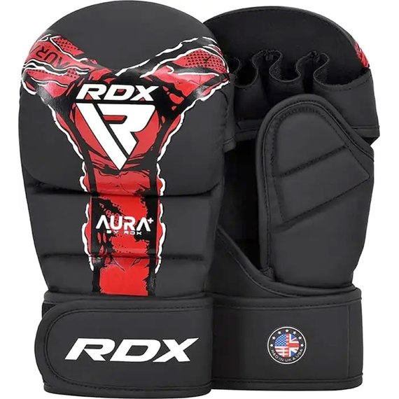 Перчатки для ММА RDX F17 Grappling Gloves Shooter Aura Black/Red S (GSR-F17BR), Размер: S, Цвет: Чёрный/Красный