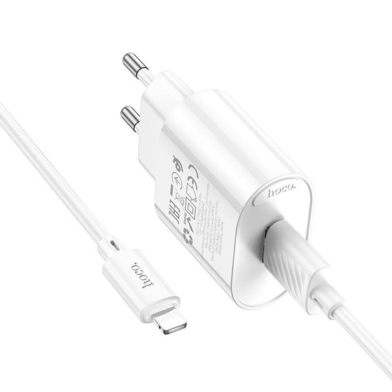 Зарядний пристрій HOCO Lightning Cable Fighter single port charger set C109A 1USB, 2.1A/10.5W White (6942007656597), зображення 2