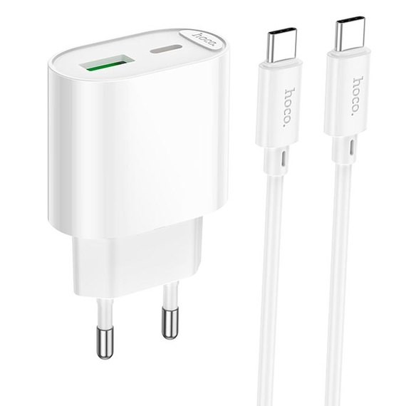 Зарядний пристрій HOCO Type-C to Type-C Fighter charger set C109A 1Type-C/1USB, 3A/20W, PD/QC White (6942007656733), зображення 3