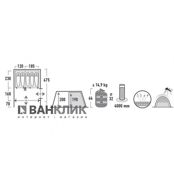 Палатка High Peak Albany 5 (Grey/Blue) 925415