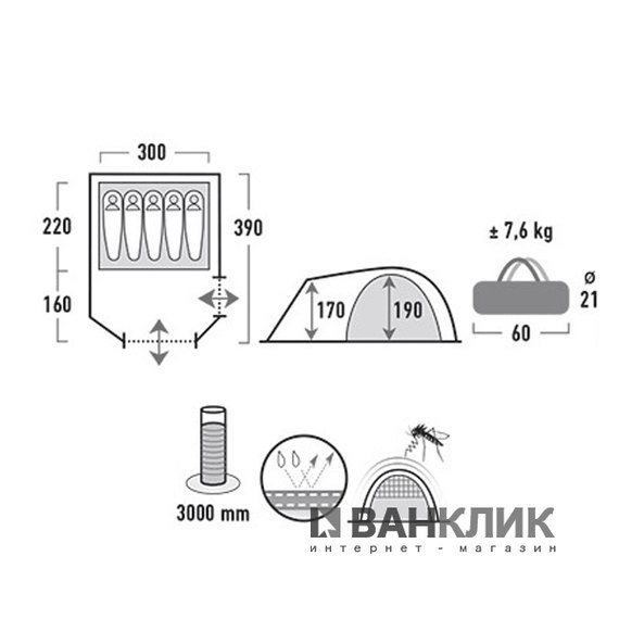 Палатка High Peak Tessin 5 (Dark Grey/Red) 925412