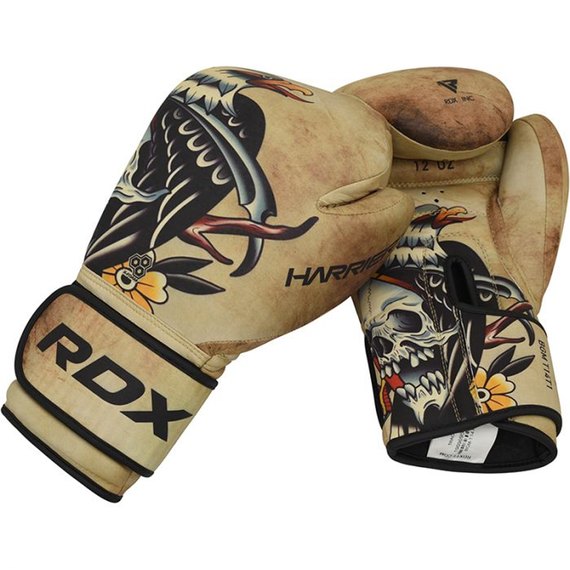 Боксерские перчатки RDX T14 HARRIER Brown Tattoo 12 ун. (2676_40285), Вес: 12 унций, изображение 11
