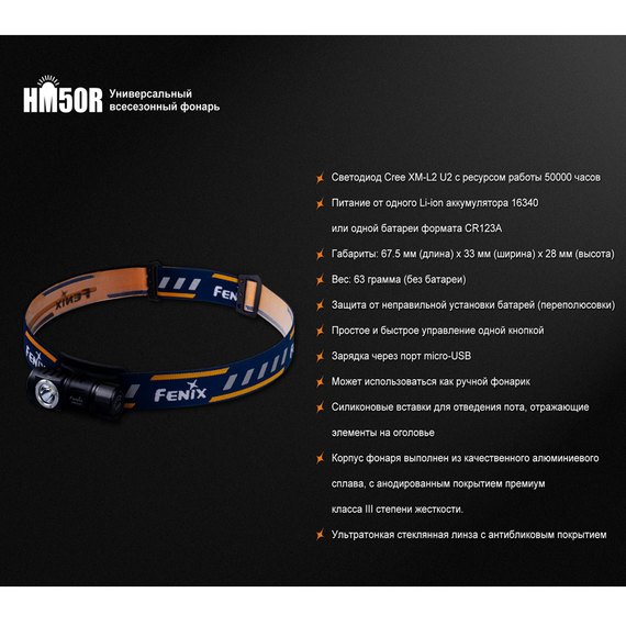 Фонарь налобный Fenix HM50R, изображение 7