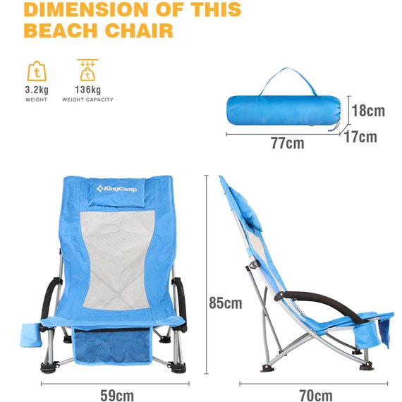 Раскладное кресло KingCamp High backed beach chair blue KC1901, изображение 2