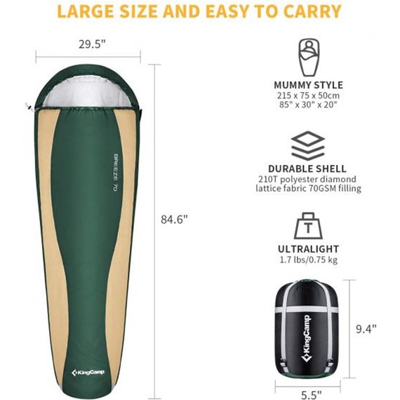Спальный мешок KingCamp Breeze 70 L Dark green KS2020, Цвет : Зелёный, изображение 3
