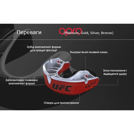 Капа для бокса OPRO Junior Silver UFC Hologram Black/Red (art.002265002), Цвет: Чёрный/Красный, изображение 9