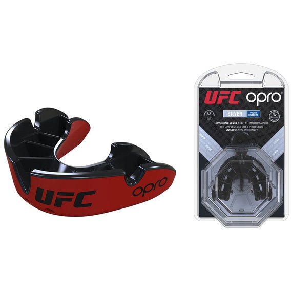 Капа для боксу OPRO Junior Silver UFC Hologram Red/Black (art.002265001), Колір: Червоний/Чорний
