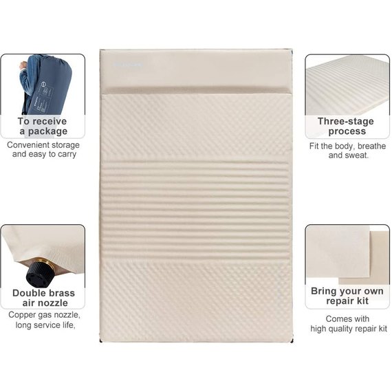 Самонадувающийся коврик KingCamp COMFORT DOUBLE beige KM3084, изображение 4