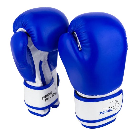 Боксерські рукавички PowerPlay 3004 JR Синьо-білі 8 ун (PP_3004JR_8oz_Blue / White), Вага: 8 унцій, зображення 2
