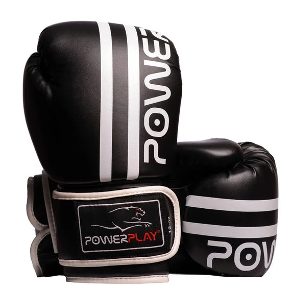 Боксерські рукавички PowerPlay 3010 Чорно-білі 12 ун (PP_3010_12oz_Black / White), Вага: 12 унцій