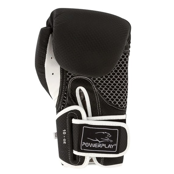 Боксерские перчатки PowerPlay 3011 Черно-белые карбон 12 ун (PP_3011_12oz_Bl/White), Вес: 12 унций, изображение 4