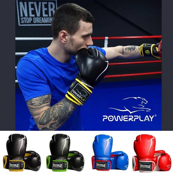 Боксерські рукавички PowerPlay 3018 Чорно-жовті 8 ун (PP_3018_8oz_Black / Yellow), Вага: 8 унцій, Колір: Чорний/Жовтий, зображення 10