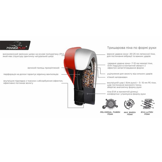 Боксерские перчатки PowerPlay 3019 Красные 16 ун (PP_3019_16oz_Red), Вес: 16 унций, изображение 8