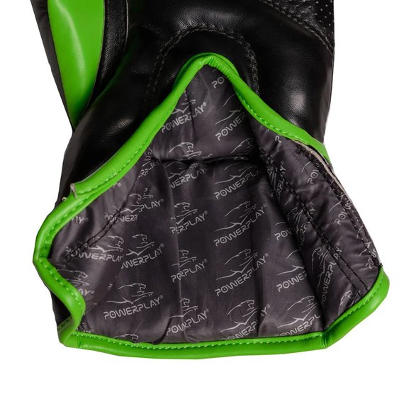 Боксерские перчатки PowerPlay 3018 Черно-зеленые 16 ун (PP_3018_16oz_Black/Green), Вес: 16 унций, Цвет: Чёрный/Зелёный, изображение 6