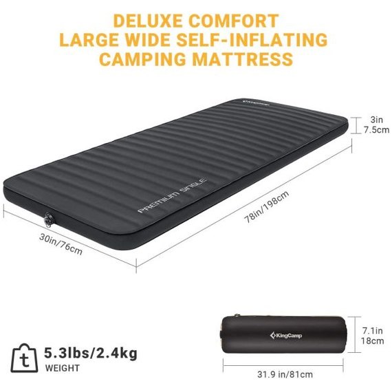 Самонадувний матрац KingCamp Premium Single Black KM2001, зображення 3